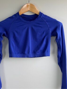 Alphalete Blue Seamless Long Sleeve Compression Crop Top Thumbhole Athletic Gym